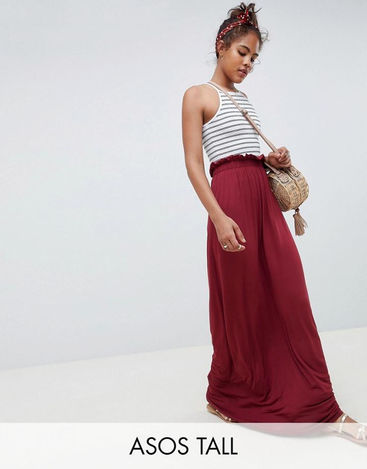 Asos Design Tall Maxi Skirt With Paperbag Waist - Red
