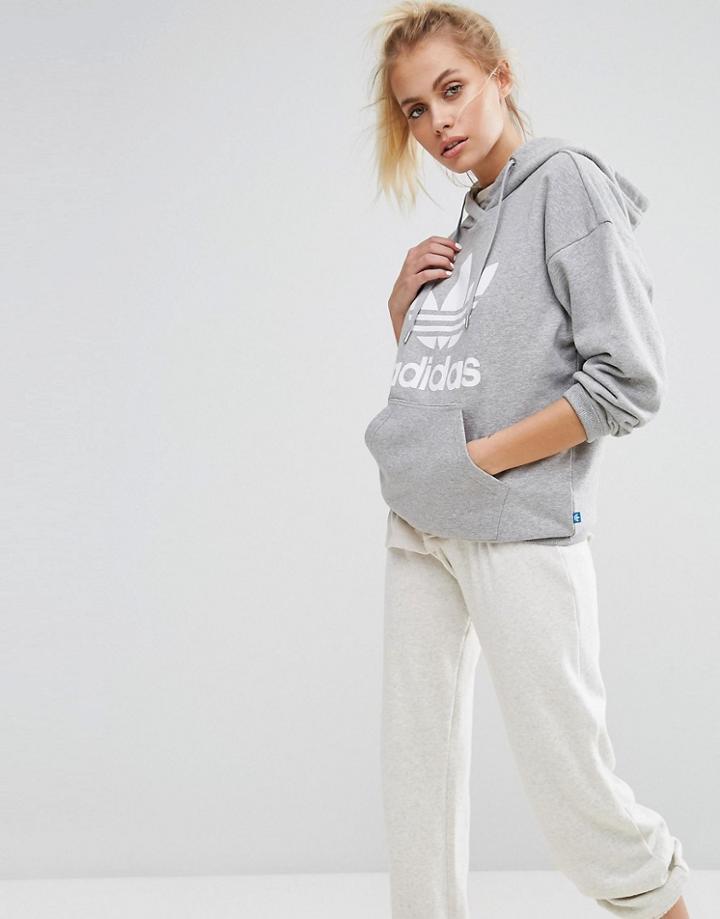 Adidas Originals Trefoil Pullover Over In Gray - Gray