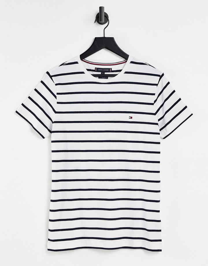 Tommy Hilfiger Stripe Slim Fit T-shirt In White