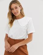 Monki Short Sleeve T-shirt With Oversized Collar In White - White