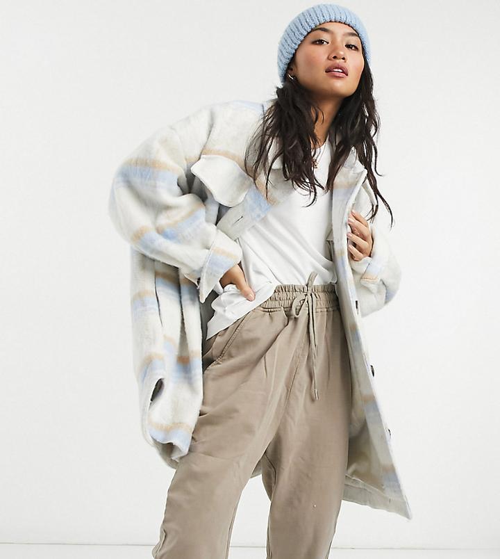 Asos Design Petite Brushed Check Jacket In Baby Blue-blues