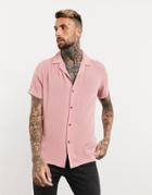 Asos Design Regular Fit Shirt In Crinkle Viscose With Revere Collar In Pink