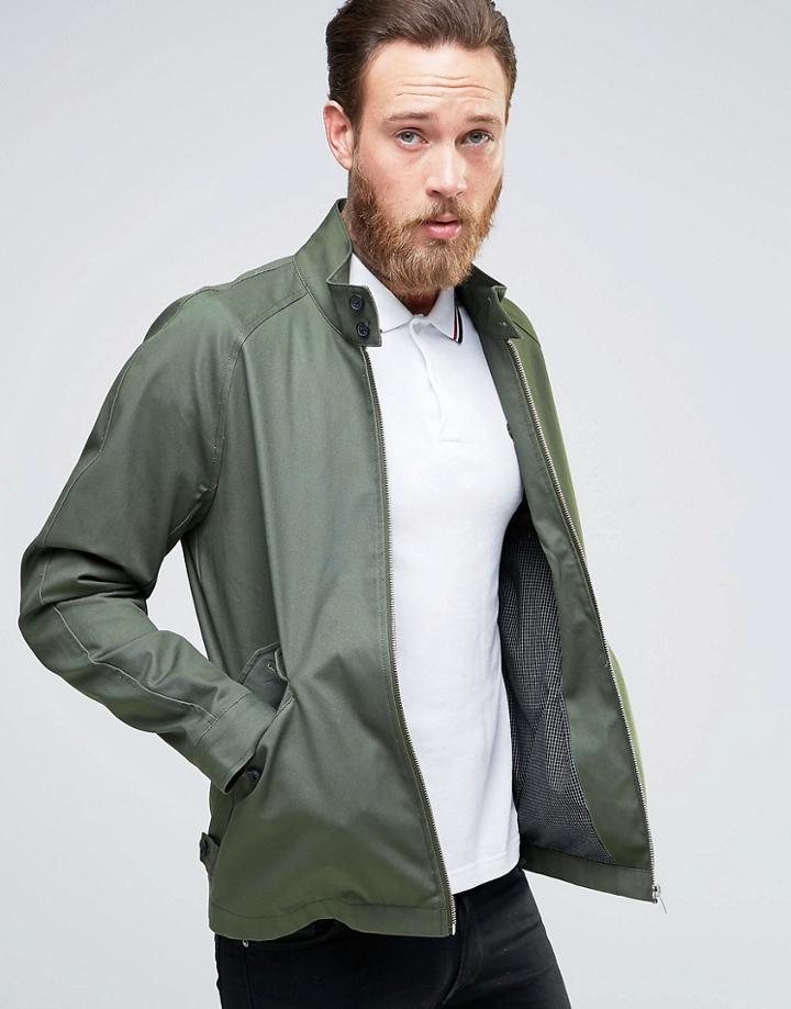 Asos Harrington Jacket With Funnel Neck In Khaki - Khaki