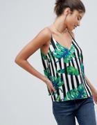 Asos Fuller Bust Printed Cami In Tropical Stripe - Multi
