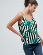 Asos Fuller Bust Printed Cami In Tropical Stripe - Multi