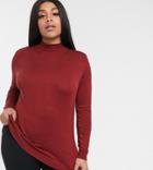 Only Curve Fine Gauge Sweater With High Neck In Burgundy-purple