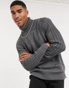 Religion Contrast Shoulder Roll Neck Sweater In Gray