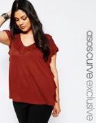 Asos Curve Tunic Top With Ruffle Trim - Red