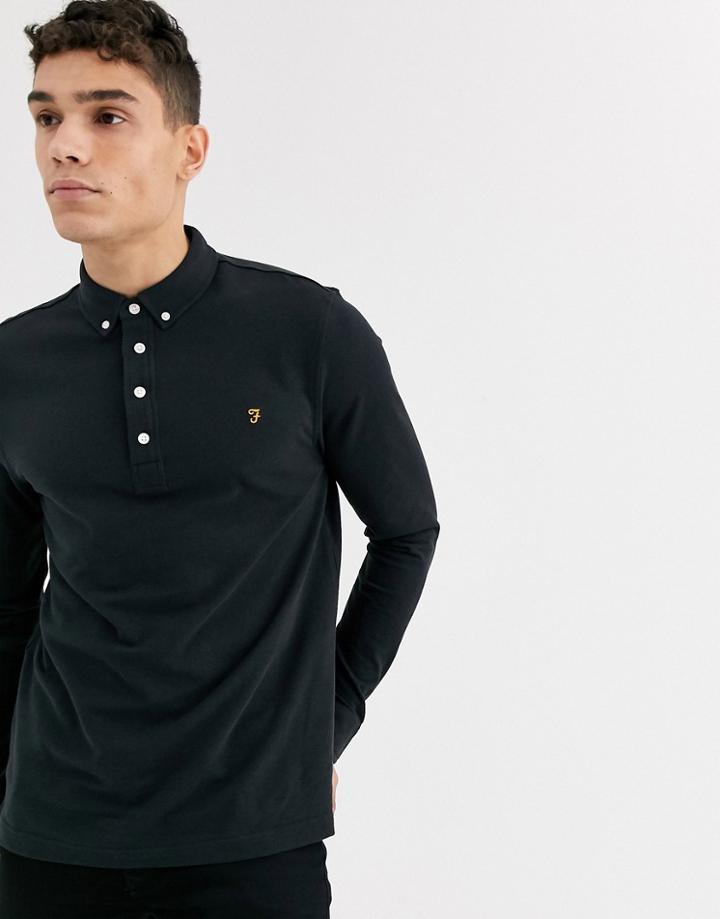 Farah Ricky Long Sleeve Polo In Black - Black