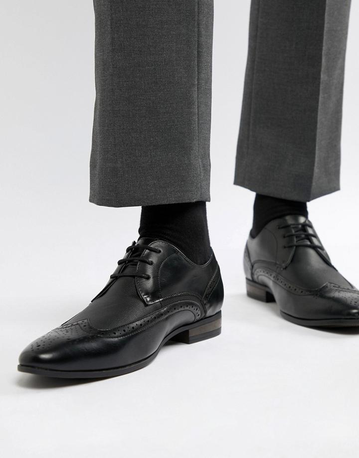 New Look Faux Leather Brogue With Embossed Detail In Black - Black