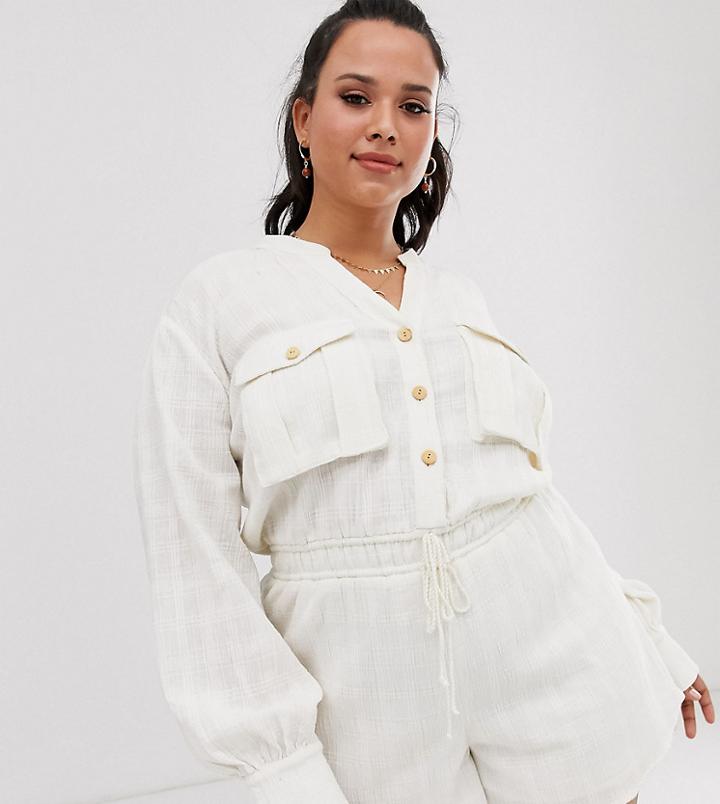 Asos Design Curve Pocket Soft Utility Romper - White