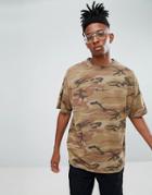 Mennace Camo T-shirt With Dropped Shoulder In Camo - Green