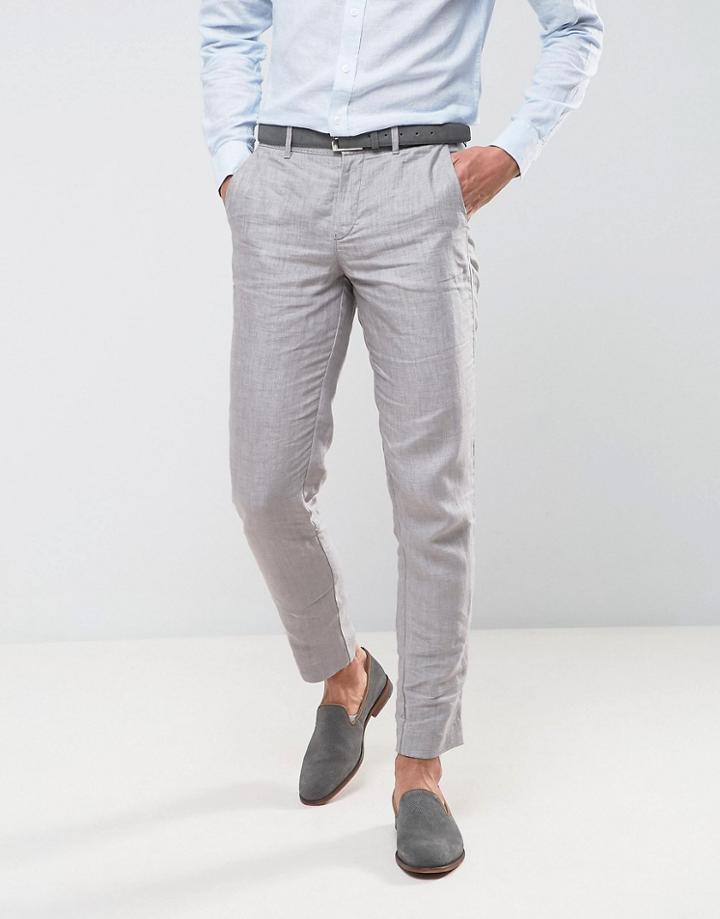 Jack & Jones Premium Suit Pants In Linen - Gray