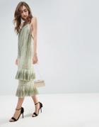 Asos Gold Double Layered Drop Hem Flapper Midi Dress - Green