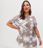 Simply Be Longline Top In White Paisley-multi