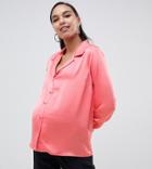 Asos Design Maternity Relaxed Satin Shirt - Pink