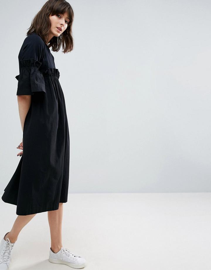 Asos White Contrast Frill Dress - Black