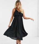 Asos Design Maternity Cami Plunge Midi Dress With Blouson Top In Black-multi