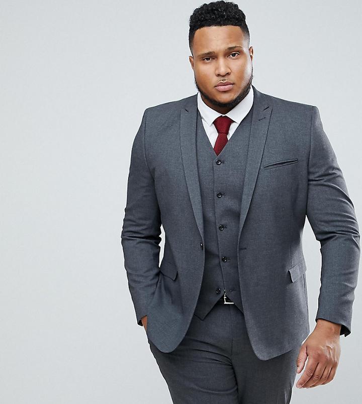 Asos Plus Skinny Suit Jacket In Charcoal - Gray