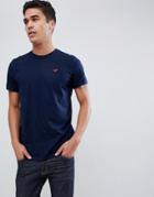 Hollister Solid Core Crewneck T-shirt Seagull Logo Slim Fit In Navy - Navy