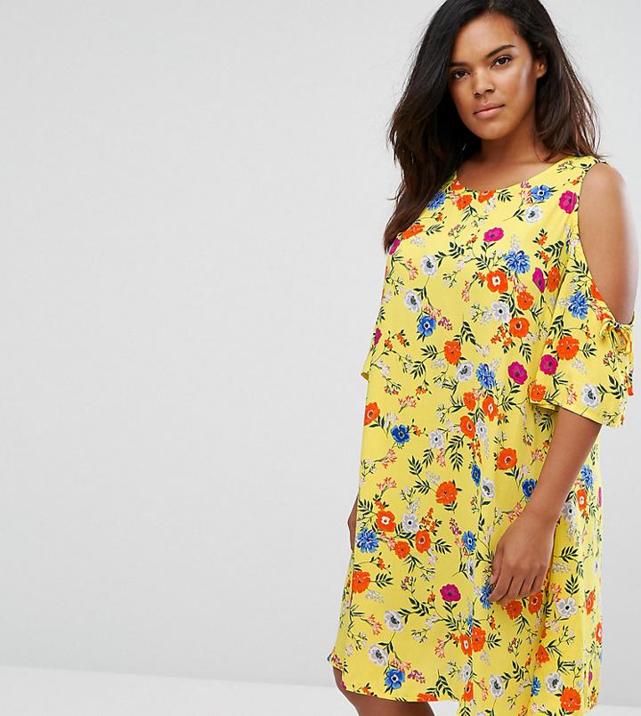New Look Curve Floral Cold Shoulder Tunic Dress - Multi