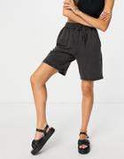 Asos Design Longer Length Sweat Short In Acid Wash In Charcoal-grey