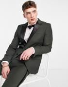 Asos Design Skinny Tuxedo Jacket In Forest Green With Black Lapel