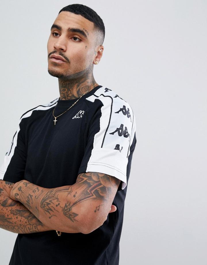 Kappa T-shirt With Large Logo Taping In Black - Black
