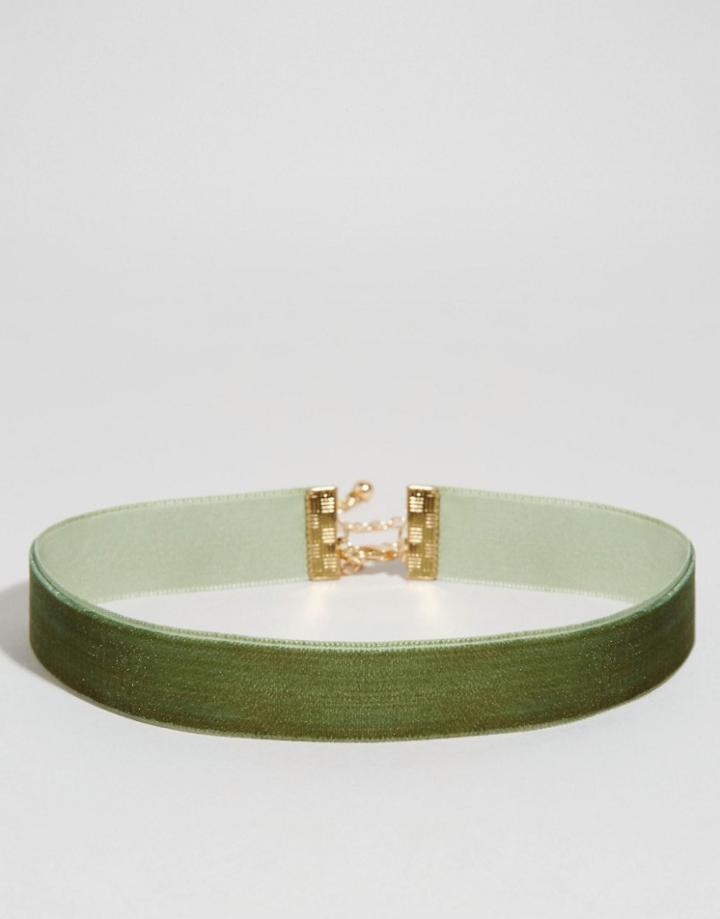 Asos Velvet Choker Necklace - Khaki