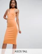 Asos Tall Scuba Cut Out Neck Asymmetric Dress - Orange