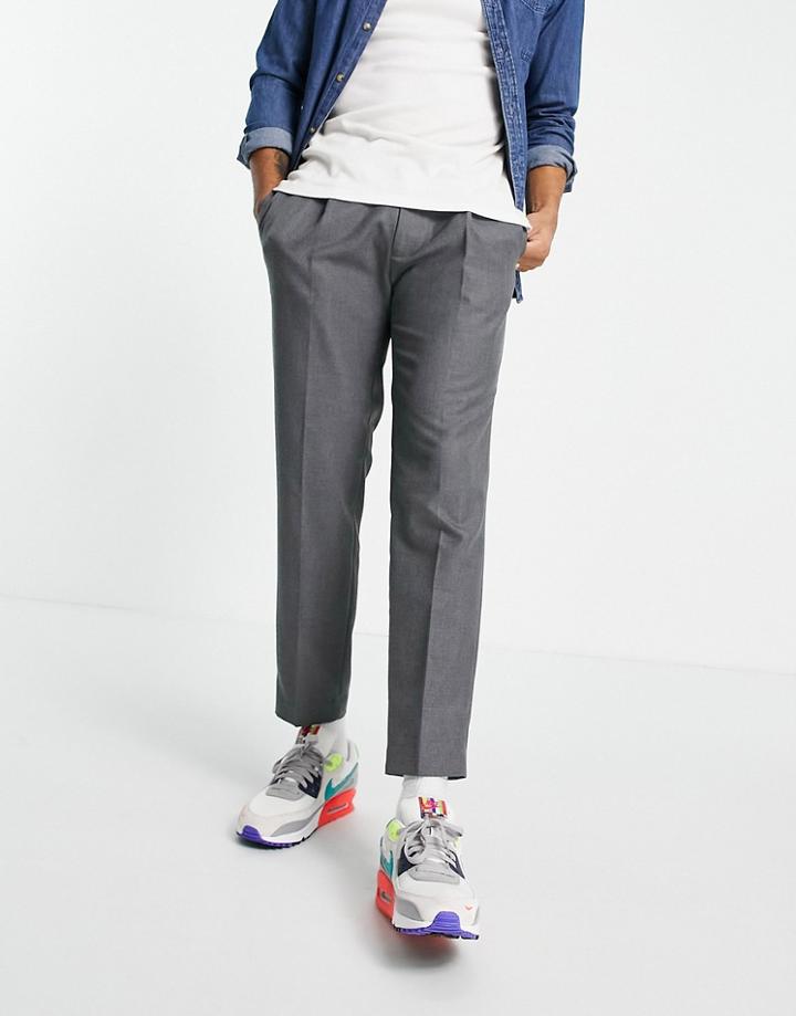 Topman Tapered Pants With Pleat In Gray-grey