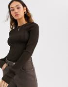 Weekday Thalia Ribbed Sweater In Dark Brown