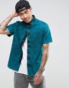 Asos Regular Fit Denim Shirt With Acid Wash - Green
