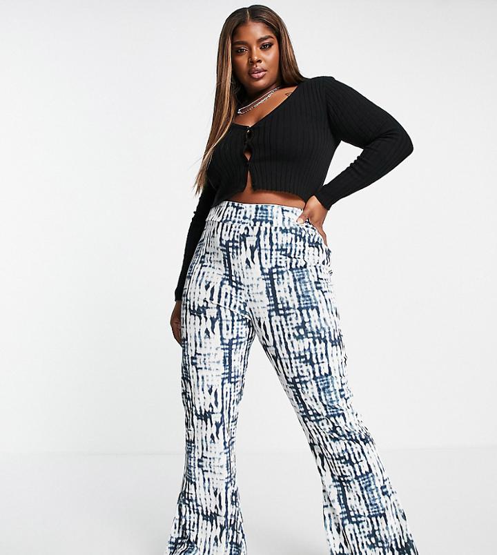 Asos Design Curve Flare Pants In Stretch Velvet Space Dye Print-multi