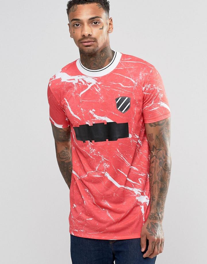 Asos Longline Printed T-shirt In Red - Red