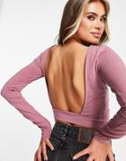 Asos Design Long Sleeve Crop Top With Open Back In Mink-pink