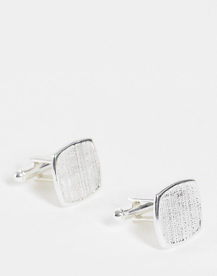 Asos Design Cufflinks With Beveled Detail In Silver Tone