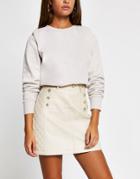 River Island Belted Quilted Faux-leather Mini Skirt In Beige-neutral