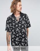 Reclaimed Vintage Floral Revere Shirt In Reg Fit - Black