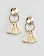 Asos Design Small Ring Tassel Earrings - Cream