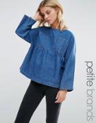 Waven Petite Annelie Oversized Peplum Top With Pockets - Blue
