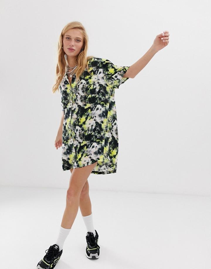 Collusion Tie Dye Revere Shirt Dress - Multi