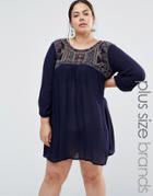 Diya Plus Tunic Dress With Embroidered Top - Navy