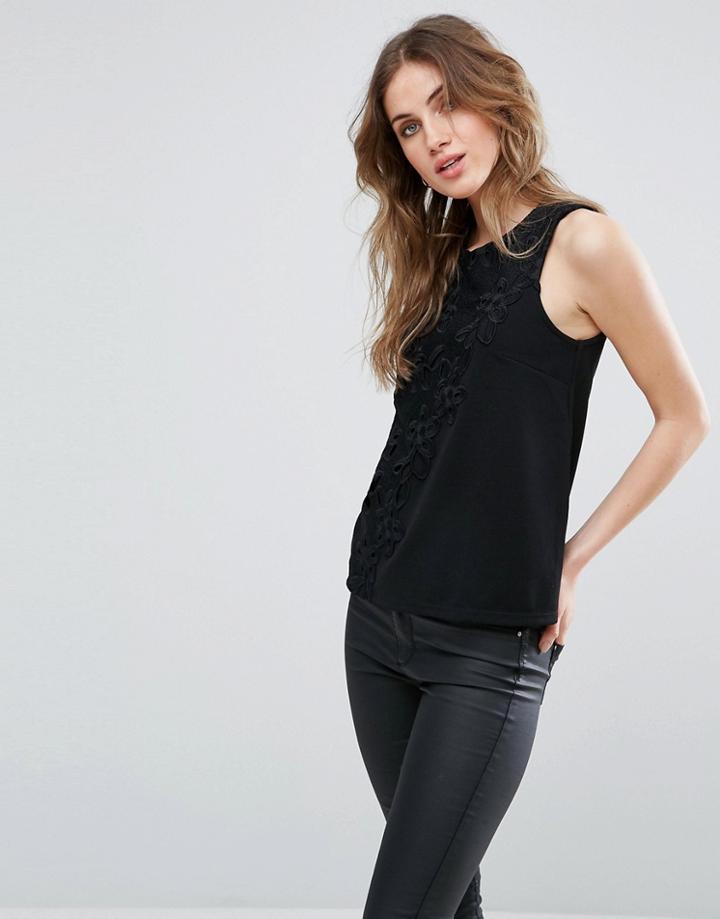 Warehouse Cut Out Floral Lace Top - Black