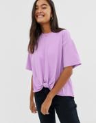 Asos Design Oversized T-shirt With Knot Detail-purple