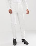 Asos Edition Skinny Tuxedo Suit Pants In Embellished White Sateen - White