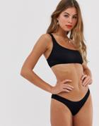 Pull & Bear Pacific Asymmetric Crinkle Bikini Top In Black - Black
