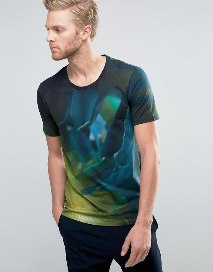 Hugo By Hugo Boss Dunny T-shirt Cactus Print Slim Fit In Blue - Blue