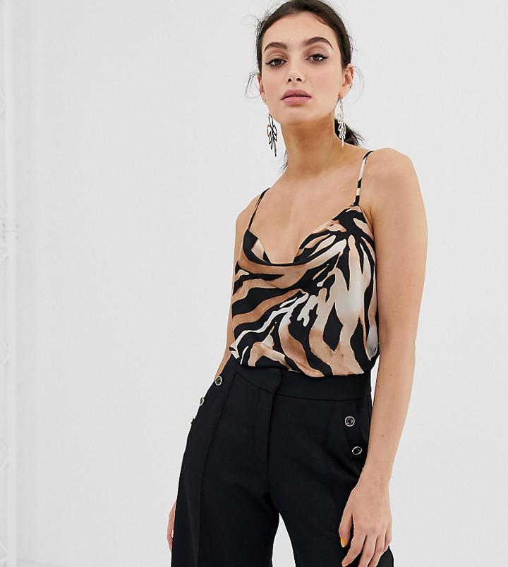 River Island Cami Top With Cowl Neck In Tiger Print - Brown