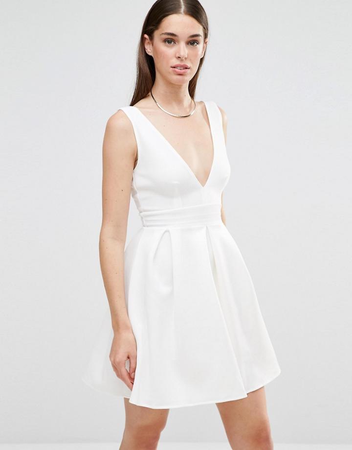 Twin Sister Deep V Plunge Scuba Skater Dress - Cream